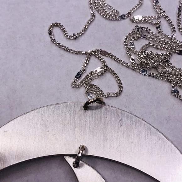 Signed Jade & Jasper Necklace Silver Tone Crescent Moon Dangle Pendant 32" Long - Picture 5 of 11